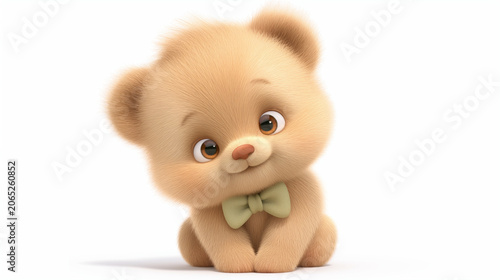 Cute teddy bear sitting on white