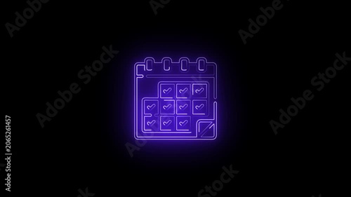 a glowing neon calendar icon animation. neon Animated date calender with clock icon concept.