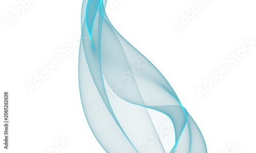 Fotografía Abstract cyan smoke or silk ribbon flowing vertically on white background
