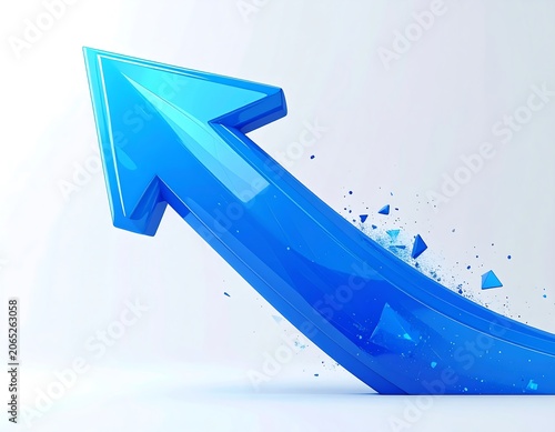 A large, bright blue arrow points upward then sharply bends right