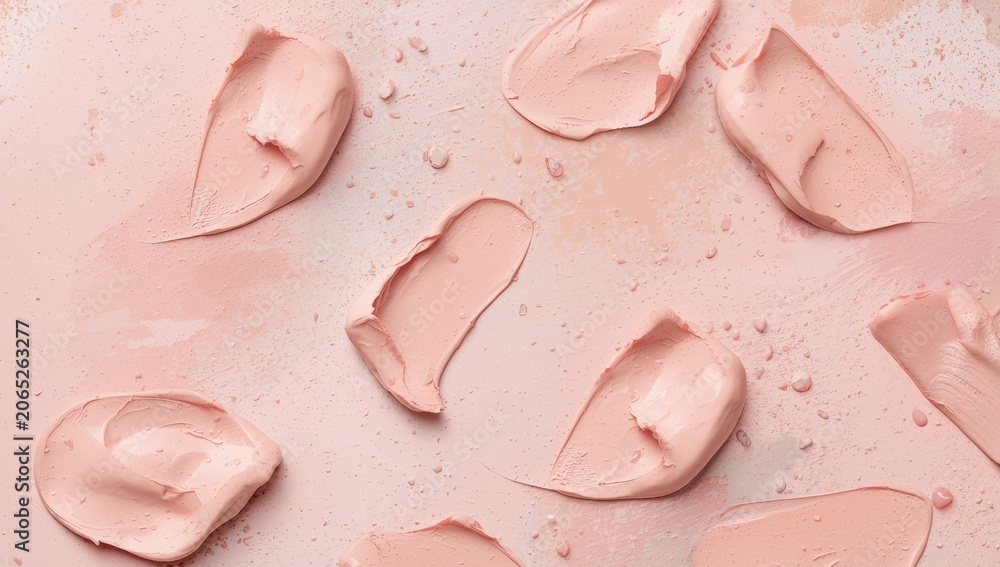 Fototapeta premium Pink cream or moisturizer smears on a textured surface