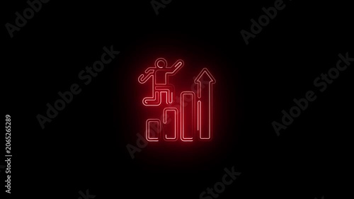 Glowing Neon Challenge Icon, Competition and Overcoming Obstacles Symbol. Representing Success, Achievement, Goal Setting, and Career Growth.