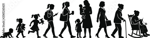 Fotografia Silhouette of people in various stages of life, from infancy to old age life sta