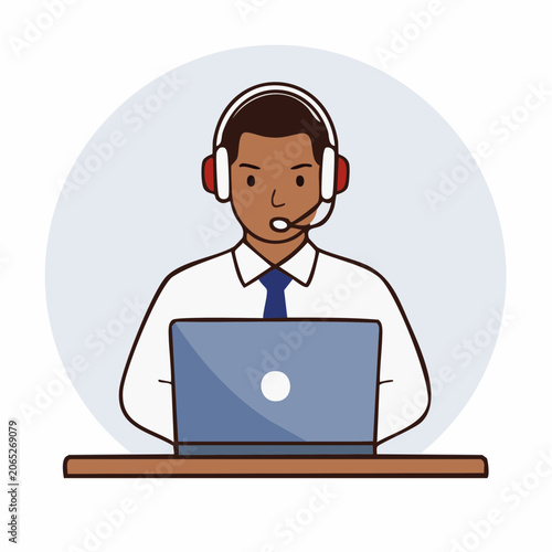 Customer Service Representative with Headset and Laptop