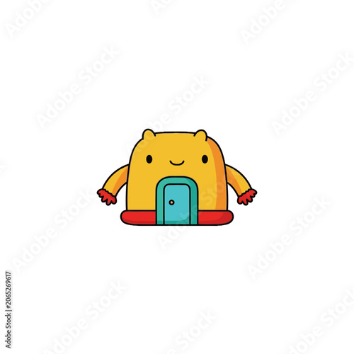 Smiling Cartoon House with Door.