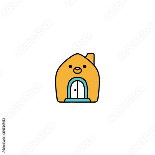 Smiling Cartoon House with Door.