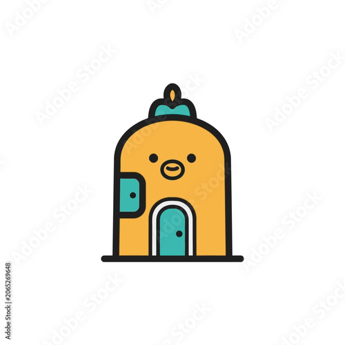 Smiling Cartoon House With Door Window.