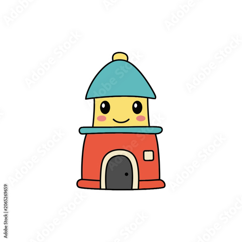 Smiling Cartoon House With Door.