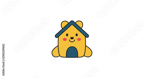 Smiling Cartoon House with Face.