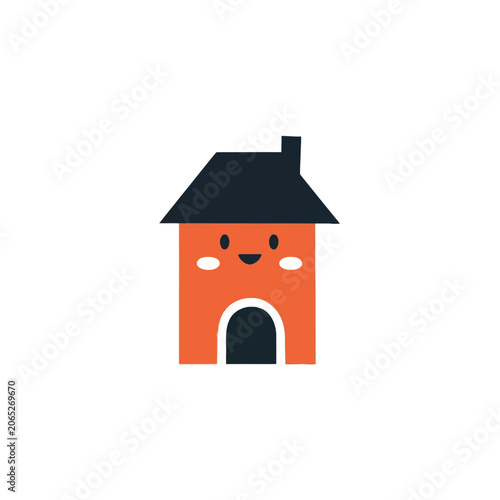 Smiling cartoon house with face.