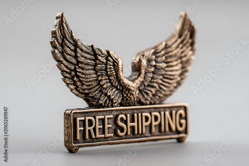 Golden winged free shipping pin, bronze promotional badge, advertising emblem