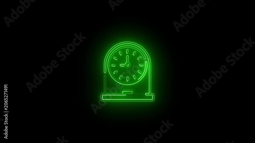 Glowing neon clock on black background timekeeping technology minimalist design