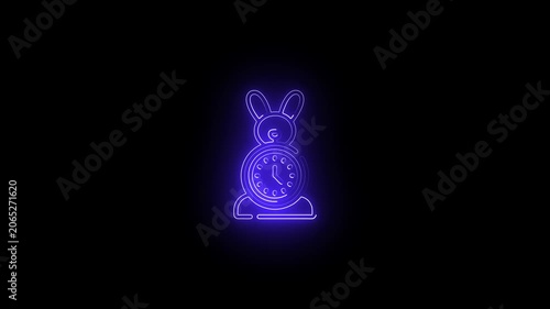 Glowing Neon Table Watch Icon Animation – Bright Classic Desk Clock Symbol with Vibrant Light Effects for Timekeeping, UI Design, and Motion Graphics,Animated Glowing Neon clock Icon