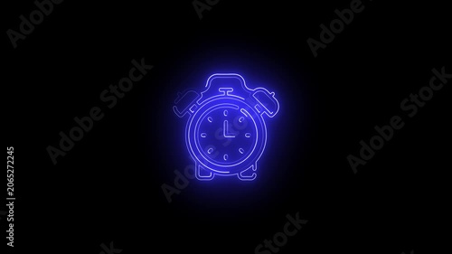 Glowing neon line Digital alarm clock icon isolated on black background. Electronic watch alarm clock. Time icon. 4K Video motion graphic animation