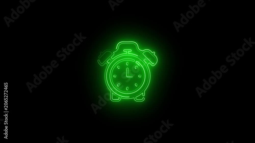 Glowing neon line Digital alarm clock icon isolated on black background. Electronic watch alarm clock. Time icon. 4K Video motion graphic animation