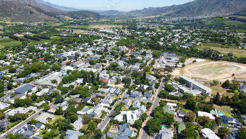 Bilde på lerret Aerial view of the residential area of the  town of Franschhoek in the foregroun