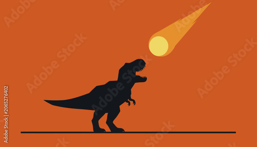 Fotografie Striking silhouette of a Tyrannosaurus Rex gazing at a fiery meteor, symbolizing