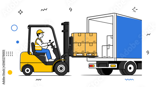 Forklift Loading Boxes onto Delivery Truck Illustration