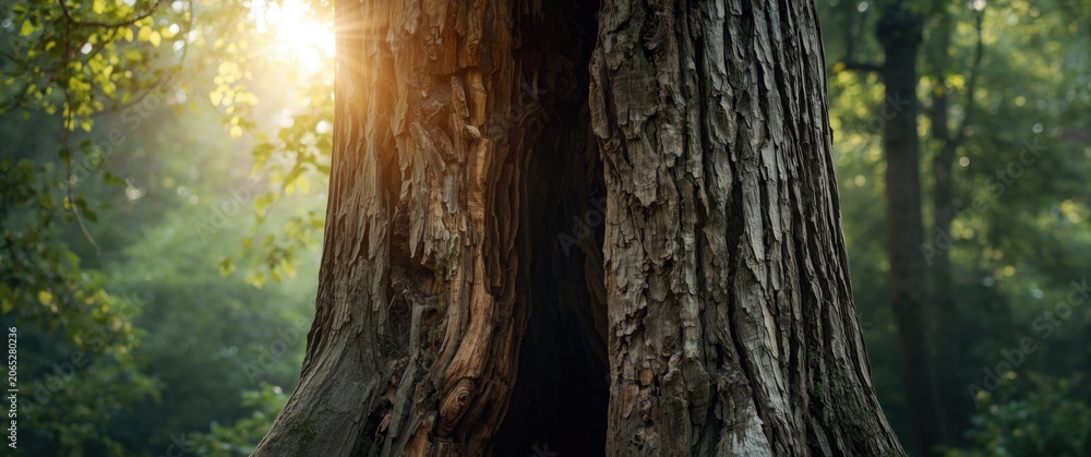 Obraz premium Hollow opening revealing the inner layers of an ancient tree