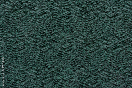 Deep forest teal boucle upholstery showing curved wave texture, plush looped yarns and tactile relief cozy modern interior vibe for sofa and cushion use, sustainable recycled