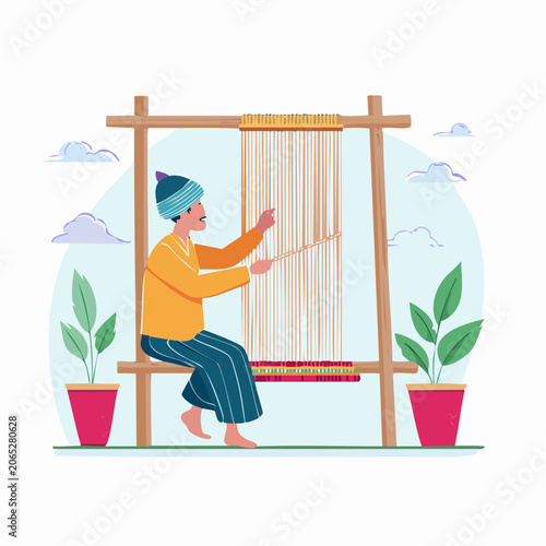 Artisan Weaving Fabric on a Loom