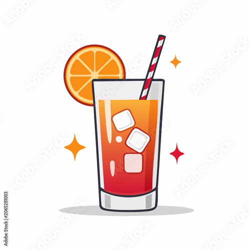 Refreshing Orange and Red Cocktail with Ice and Orange Slice