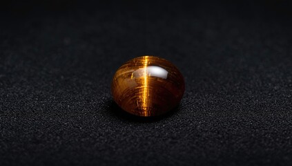 Sharp macro photograph of tiger eye gemstone with black textured surface