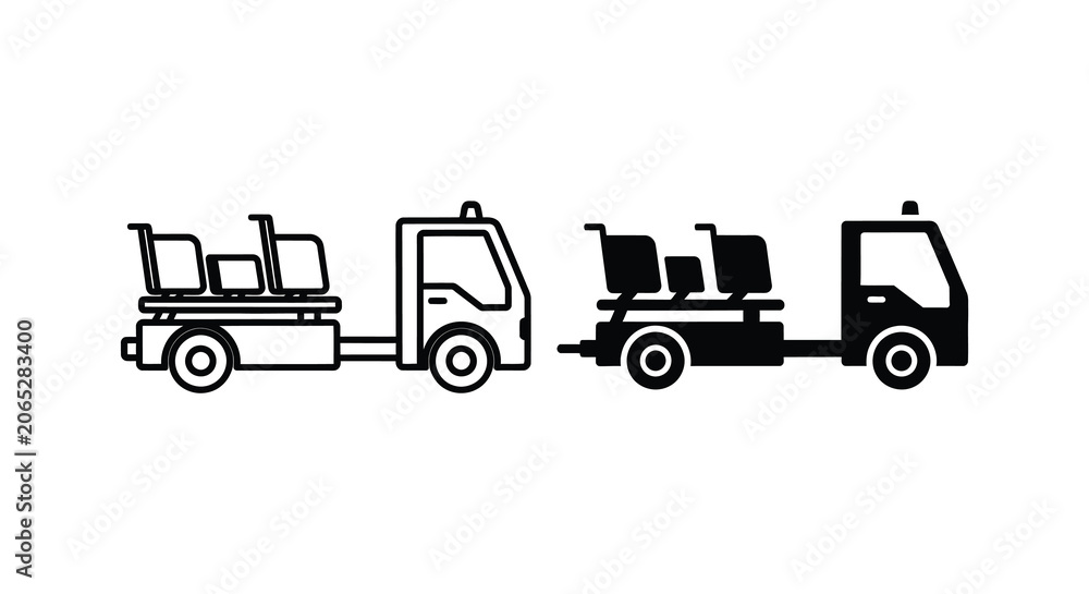 Fototapeta premium Shopping Carts And Delivery Vehicles Black Silhouette Collection