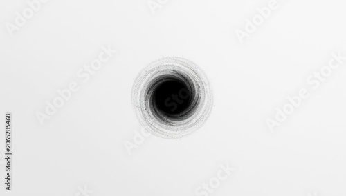White sheet displaying a vivid black hole in the middle