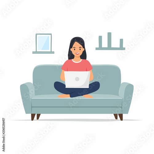 Woman Working on Laptop While Sitting on Sofa