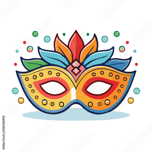 Colorful carnival mask with feathers and gems