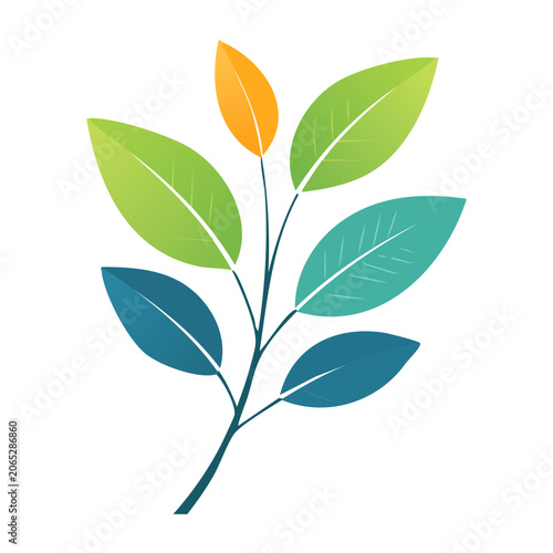 Colorful flat design leaf branch with transparent background