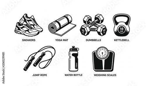 Workout Equipment Icon Collection Vector Illustration