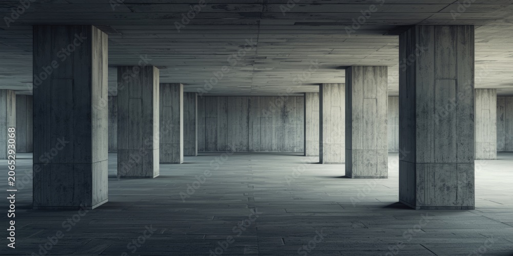 Naklejka premium Concrete structure with columns and empty space indoors