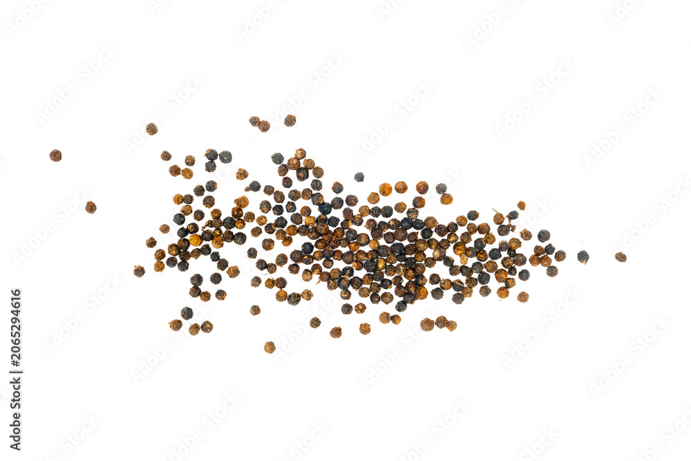 Naklejka premium Black pepper on a white background, transparent png. The view from top. 