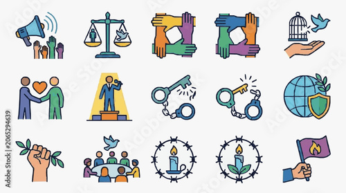Obraz na plátně Symbolic Social Values and Community Icons.