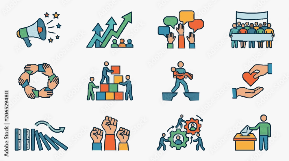 Fototapeta premium Teamwork and Collective Growth Icons.