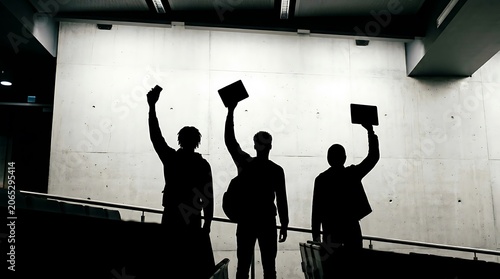 Silhouettes of People Holding Tablets in Modern Building