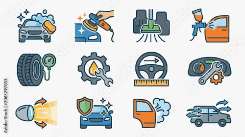 Cuadro en lienzo Automotive Maintenance and Repair Icons Set.