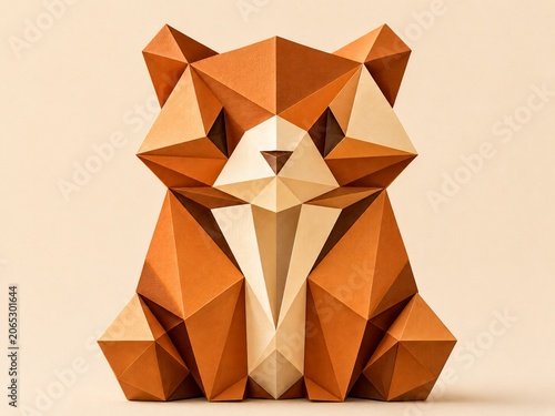 Minimalist Low Poly Bear Paper Art 3D Illustration with Neutral Background