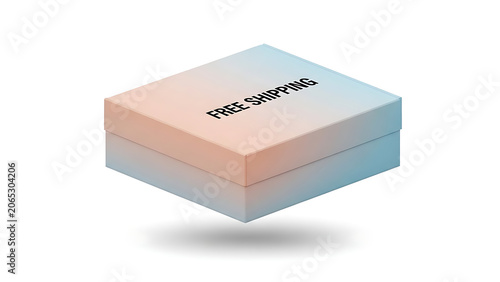 Gradient gift box, pastel colors, floating present, peach blue ombre, minimalist packaging