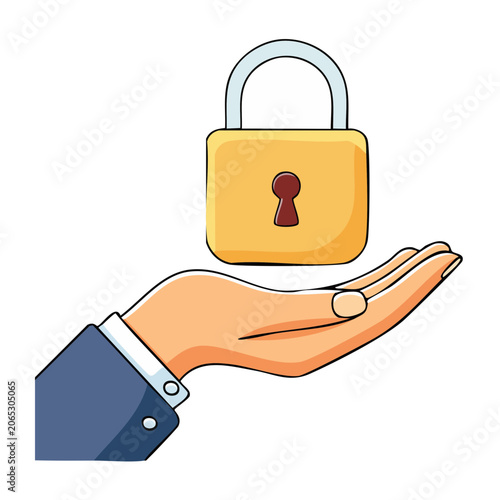 Hand holding a yellow padlock illustration
