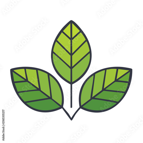 Three Green Leaves Icon on Transparent Background
