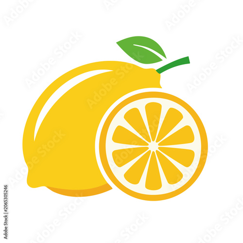 Yellow Lemon and Slice with Leaf Icon