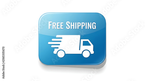 Free shipping icon, delivery truck symbol, blue badge, ecommerce label, fast delivery sign