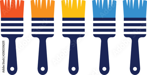 Paintbrush icon set with gradient colorful bristle ends