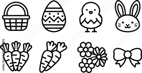 Easter icon collection showcasing holiday symbols and items