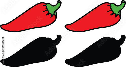 Chili vector illustration set of hot peppers with vegetable