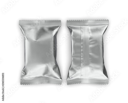 Blank packaging candy plastic sachet mockup isolated on white background.
