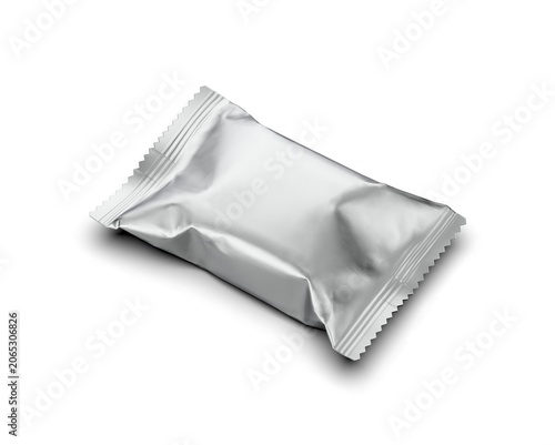 Blank packaging candy plastic sachet mockup isolated on white background.